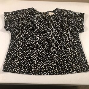 Womens Blouse Top Short Sleeve Medium Quiet Luxury Dark Academia Black & White‎